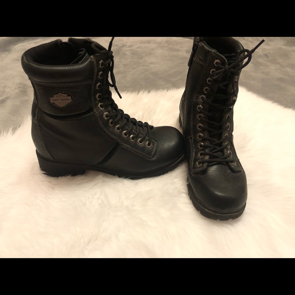Harley Davidson Leather Black Lace Up Combat Boots